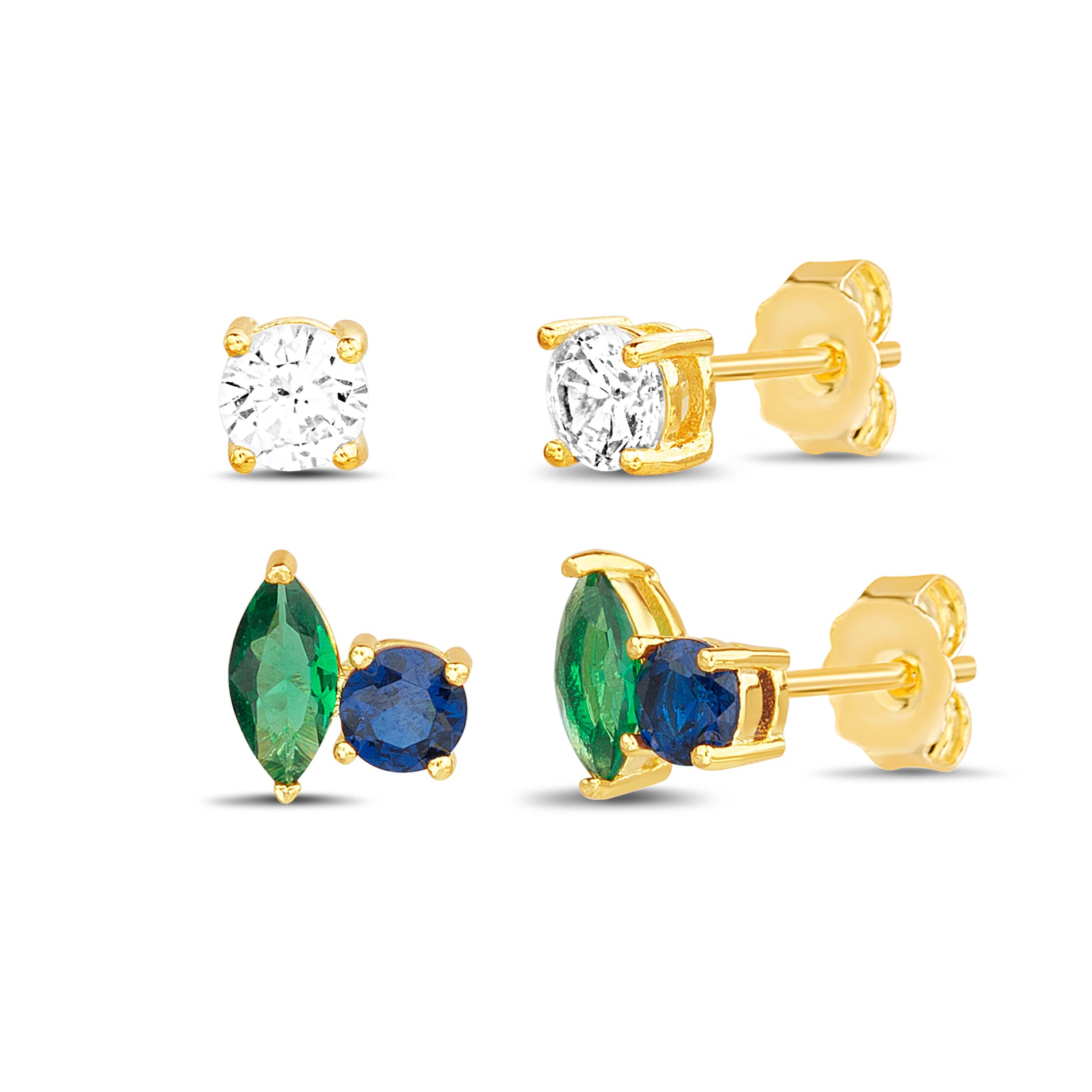 Gold Multicolor CZ Cluster Earrings Set